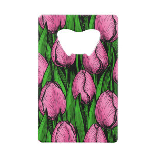 Roze tulpen met groene bladeren kredietkaart flessenopener