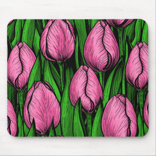 Roze tulpen met groene bladeren muismat