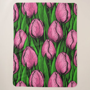 Roze tulpen met groene bladeren sherpa deken