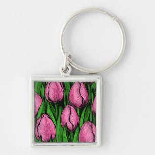 Roze tulpen met groene bladeren sleutelhanger