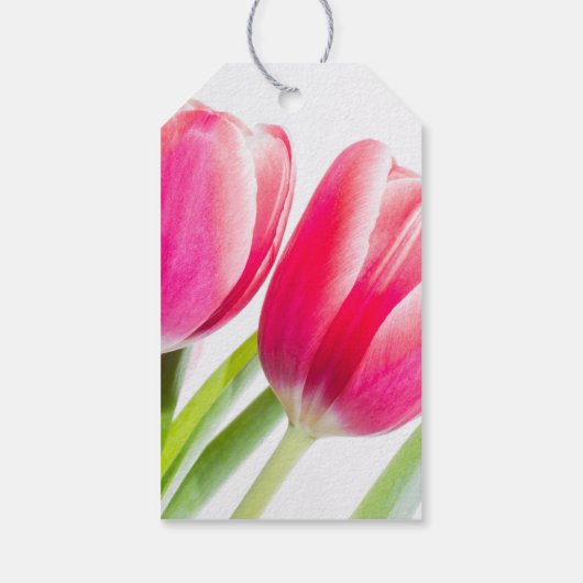 Roze Tulpen Met Groene Bladeren Verjaardag Dank U Cadeaulabel (Achterkant)