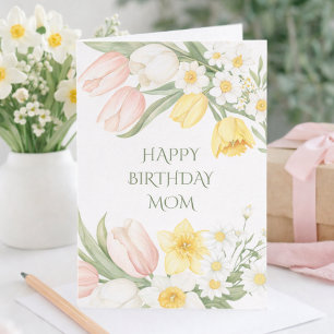 Roze Tulpen Narcissen Bloemige Verjaardagskaart Kaart