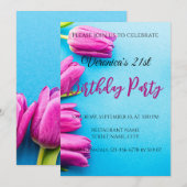 Roze tulpen op een blauwe kaart (Voorkant / Achterkant)