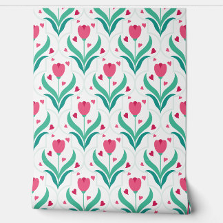 Roze tulpen romantisch patroon behang