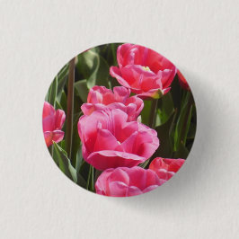 Roze tulpen ronde button 3,2 cm