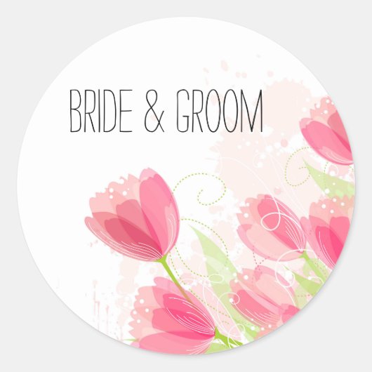 Roze tulpen ronde sticker (Voorkant)