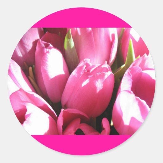 Roze tulpen ronde sticker (Voorkant)