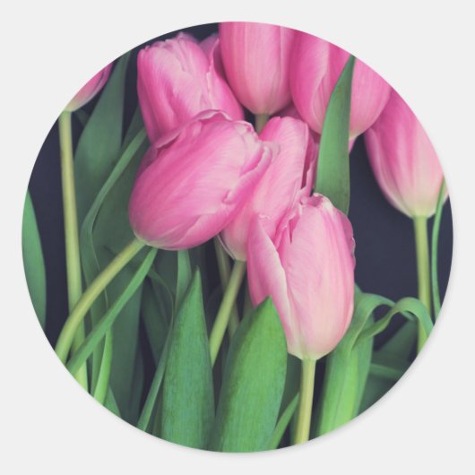 Roze tulpen ronde sticker (Voorkant)