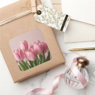 roze tulpen vierkante sticker