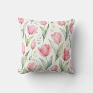 Roze Tulpen Waterverf Bloemschilderij Botanisch Kussen