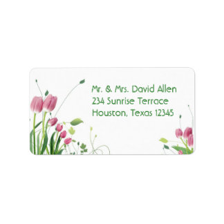 Roze Tulpen Witte Adreslabels Etiket