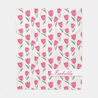 Roze tulpenpatroon aangepast fleece deken