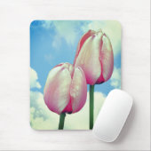 Roze Tulps Blue Sky Clouds Natuur Muismat (Met muis)