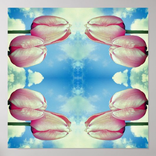 Roze Tulps Blue Sky en White Clouds Abstract Poster (Voorkant)