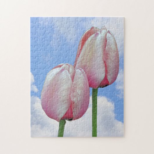 Roze Tulps Blue Sky en White Clouds Legpuzzel (Verticaal)