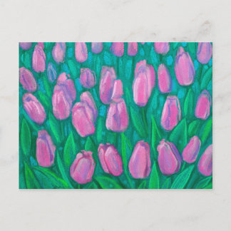 Roze Tulps Field, Floral verven van lentevloeren Briefkaart