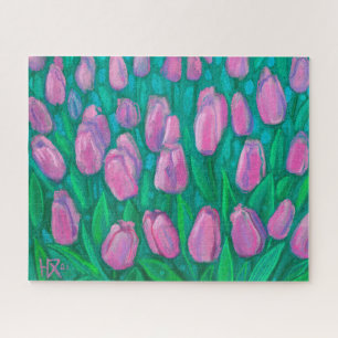 Roze Tulps Field, Floral verven van lentevloeren Legpuzzel