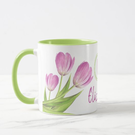 roze Tulps Spring Elegant Floral Monogram Mok (Links)