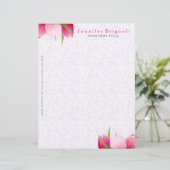 Roze Tulps White Damaslagachtergrond Briefhoofd (Staand voorkant)