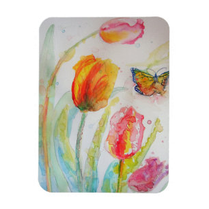 Roze tulptulpen Floral Flowers Waterverf Magnet Magneet