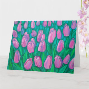 Roze Tulpveld, Lente Bloemen Bloemschilderij Kaart