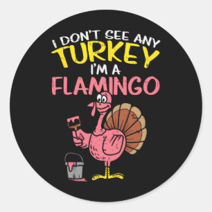 Roze Turkije Flamingo Fun Thanksgiving Dierenvrien Ronde Sticker