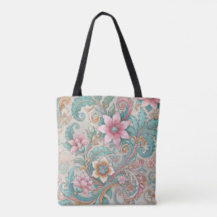 Roze Turkoois Indonesische Batik Bloemenpatroon Draagtas