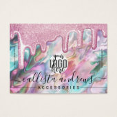 Roze Turkoois Parel Opal Glitter Drips Logo Armban Visitekaartje (Voorkant)