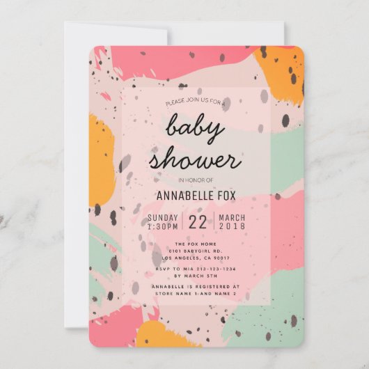 Roze Turquoise Abstract Baby shower Uitnodiging (Voorkant)