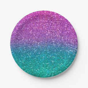 Roze Turquoise Aqua Blauwe & Paarse Glitter Feest Papieren Bordje