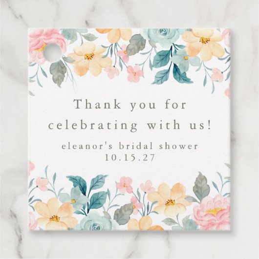 Roze Turquoise Bloem Bruiloft Feest Aangepaste Dan Bedankjes Labels (Voorkant)