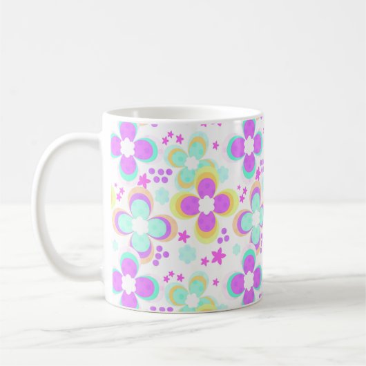 Roze, turquoise, bloem koffiemok (Links)