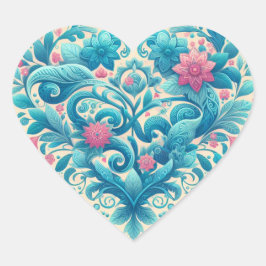 Roze & Turquoise Bloemhart Hart Sticker