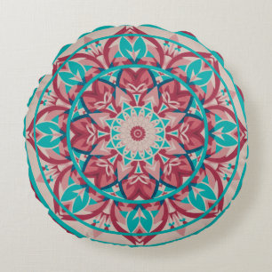 Roze & Turquoise Boho Mandala Rond Kussen