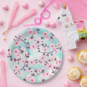 Roze Turquoise Cherry Blossom Papieren Bordje (Feest)