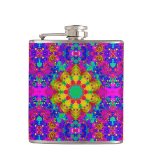 Roze Turquoise en geel Retropatroonpatroon Heupfles