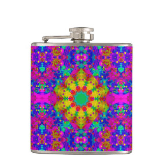Roze Turquoise en geel Retropatroonpatroon Heupfles