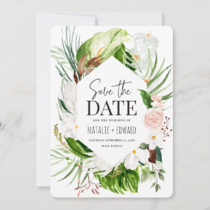 Roze, turquoise en orchidee tropische bloem save the date