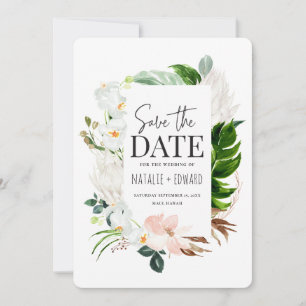 Roze, turquoise en orchidee tropische bloem save the date