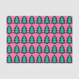 Roze & Turquoise Forest Pine Tree Patroon Tissuepapier