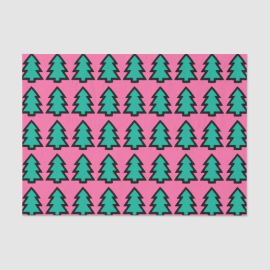 Roze & Turquoise Forest Pine Tree Patroon Tissuepapier (Voorkant)