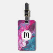 Roze Turquoise Marmer Pour Schilderij Kunst Monogr Bagagelabel (Voorkant verticaal)