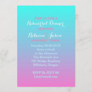 Roze turquoise ombre bruiloft repetitie diner kaart