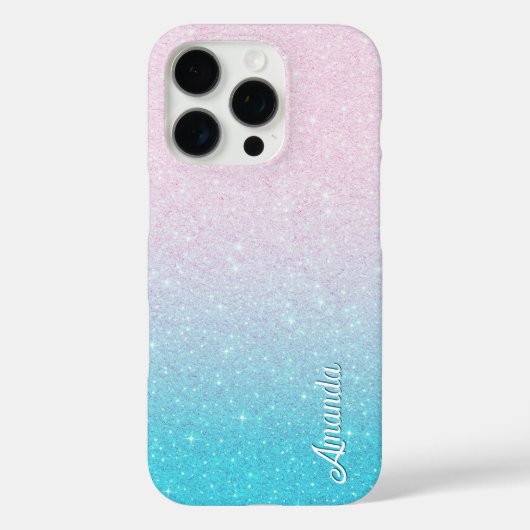 Roze & Turquoise Ombre Faux Glitter Case-Mate iPhone Case (Achterkant)