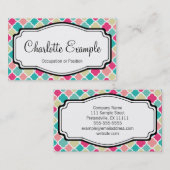 Roze Turquoise Quatrefoil Personal Visitekaartje (Voorkant / Achterkant)