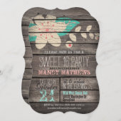 Roze & Turquoise Rustiek Hout Sweet 16 Party Kaart (Voorkant / Achterkant)