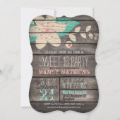 Roze & Turquoise Rustiek Hout Sweet 16 Party Kaart (Voorkant)