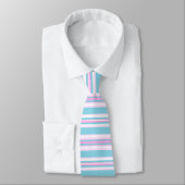 Roze, Turquoise, White Deckstoel Stripes Necktie Stropdas (Gebonden)
