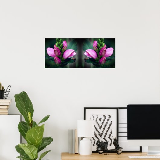 Roze Turtlehead Flower Mirror Abstract Poster (Thuiskantoor)