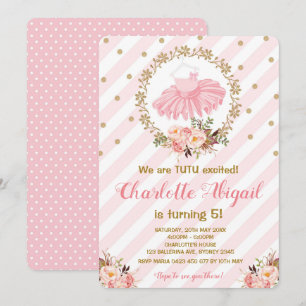 Roze Tutu Ballerina Ballet Baby shower Uitnodiging